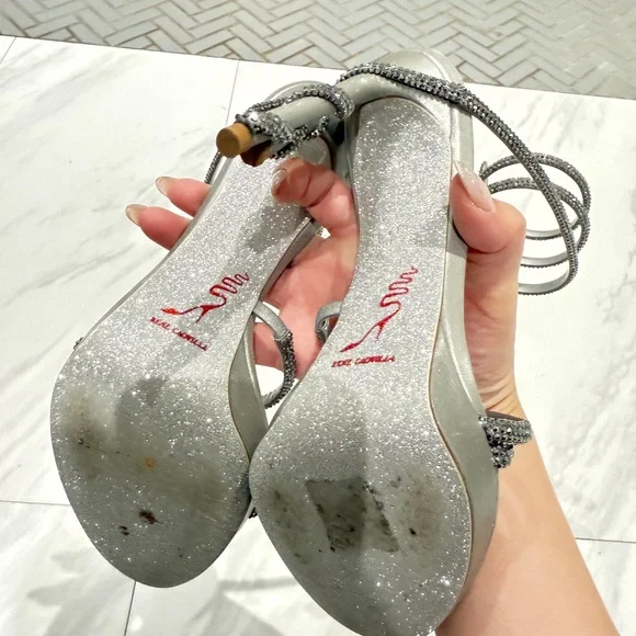 Rene Caovilla Shimmering Silver Spiral Heels - Picture 2 of 6